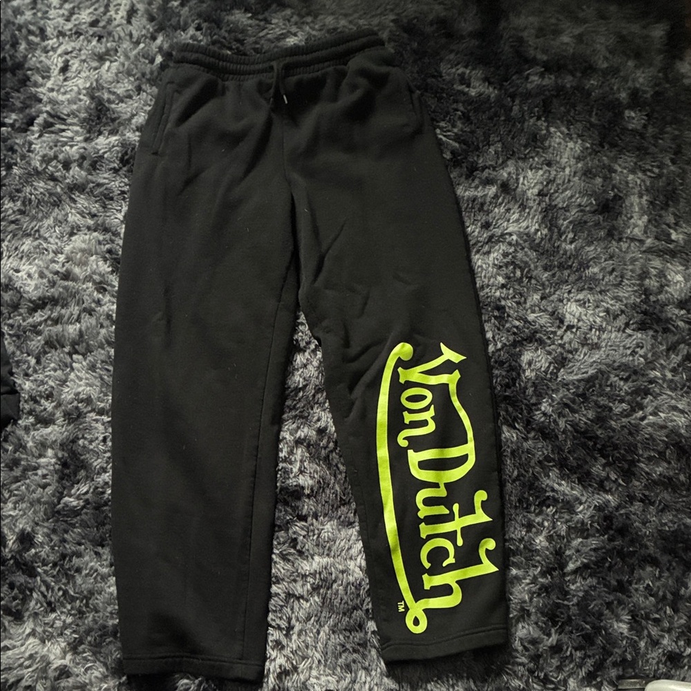 Von Dutch Black Joggers with Neon Green Logo
